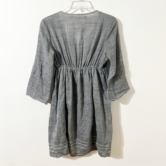 Max Studio Gray Cotton Pleated Smocked Dress Scoop Neckline 3/4 Sleeves Lined 🩶 - Picture 4 of 13